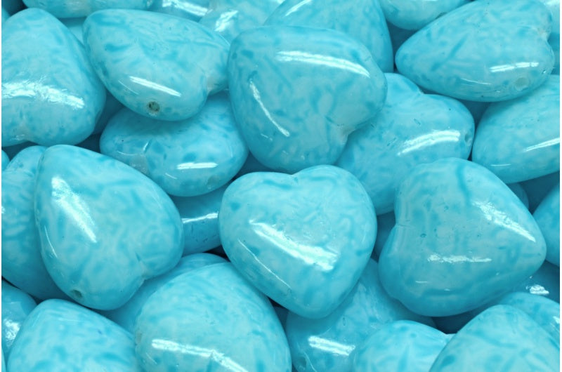 Heart Bead With Side Hole, White Light Aqua Blue (02010-34308), Glass, Czech Republic