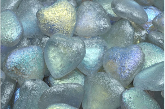 サイドホール付きハートビーズ、クリスタルエッチングABシルバーグレー（00030-etch-28701-34301）、ガラス、チェコ共和国