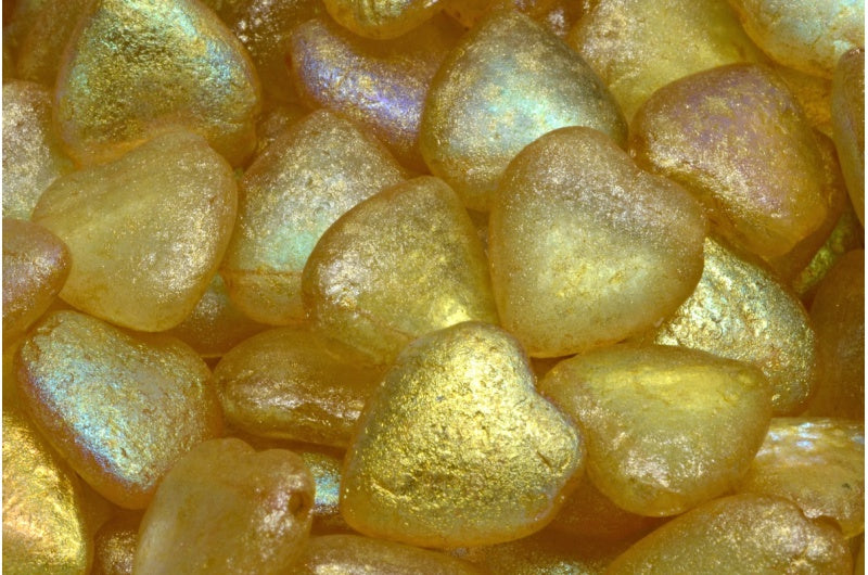 Heart Bead With Side Hole, Crystal Etched Ab Light Yellow (00030-etch-28701-34302), Glass, Czech Republic