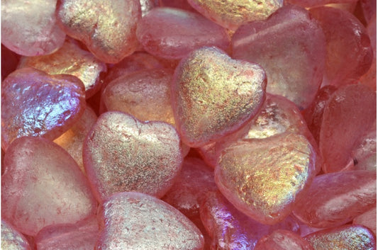 Heart Bead With Side Hole, Crystal Etched Ab Light Pink (00030-etch-28701-34304), Glass, Czech Republic