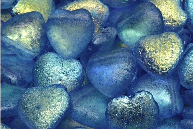 Heart Bead With Side Hole, Crystal Etched Ab Light Blue (00030-etch-28701-34307), Glass, Czech Republic