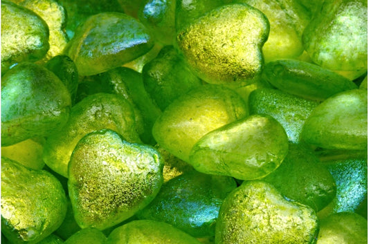 Heart Bead With Side Hole, Crystal Etched Ab Light Green (00030-etch-28701-34310), Glass, Czech Republic