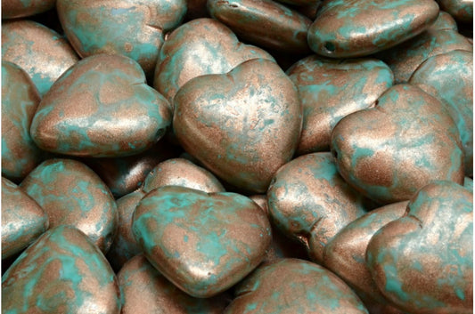 ハートビーズ（サイドホール付き）、ホワイト 84309 コッパースプラッシュ（02010-84309-86750）、ガラス、チェコ共和国