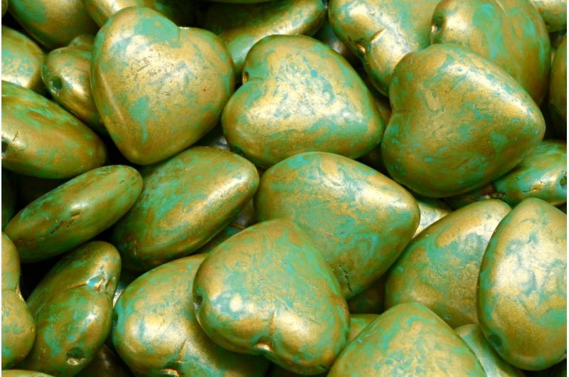 Heart Bead With Side Hole, White 84309 Gold Splash (02010-84309-86720), Glass, Czech Republic