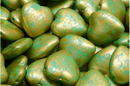 Heart Bead With Side Hole, White 84309 Gold Splash (02010-84309-86720), Glass, Czech Republic