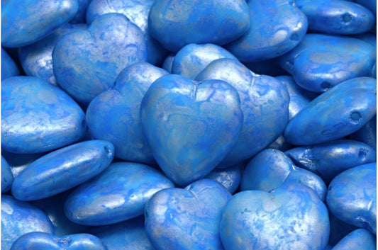 Heart Bead With Side Hole, White 84308 Silver Splash (02010-84308-86700), Glass, Czech Republic