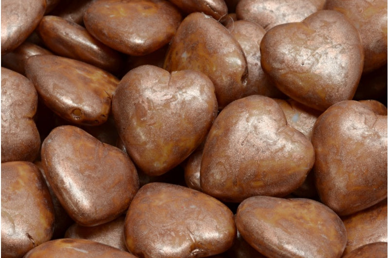 Heart Bead With Side Hole, White 84311 Copper Splash (02010-84311-86750), Glass, Czech Republic