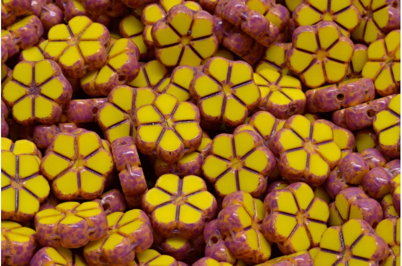 桌切花环花珠，黄粉色斑点 (83120-33306)，玻璃，捷克共和国