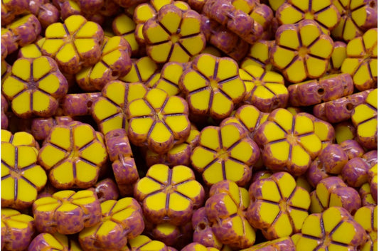 奥特莱斯 10克 台面切割花环花珠，10 x 10毫米，黄粉色斑点 (83120-33306)，玻璃，捷克共和国