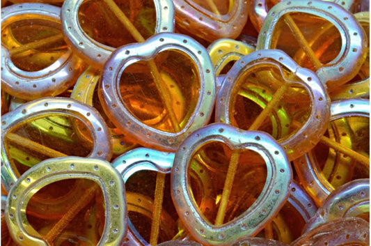 奥特莱斯 10克 台面切割心形串珠，18 x 18毫米，透明托帕石 Ab Full（2X 侧面）(10060-28703)，玻璃，捷克共和国