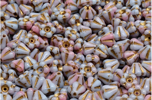 铃花珠，不透明淡紫色蓝色金线（37714-54302），玻璃，捷克共和国