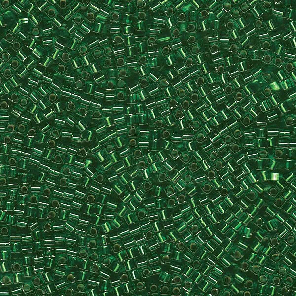 Miyuki Square Beads, silver lined green (#0016), Glass, Japan
