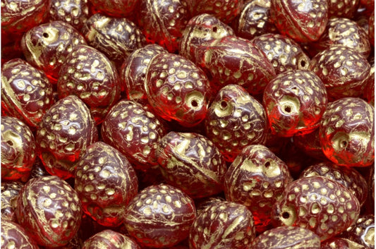 Strawberry Beads, Light Siam Gold Lined (90070-54302), Glass, Czech Republic