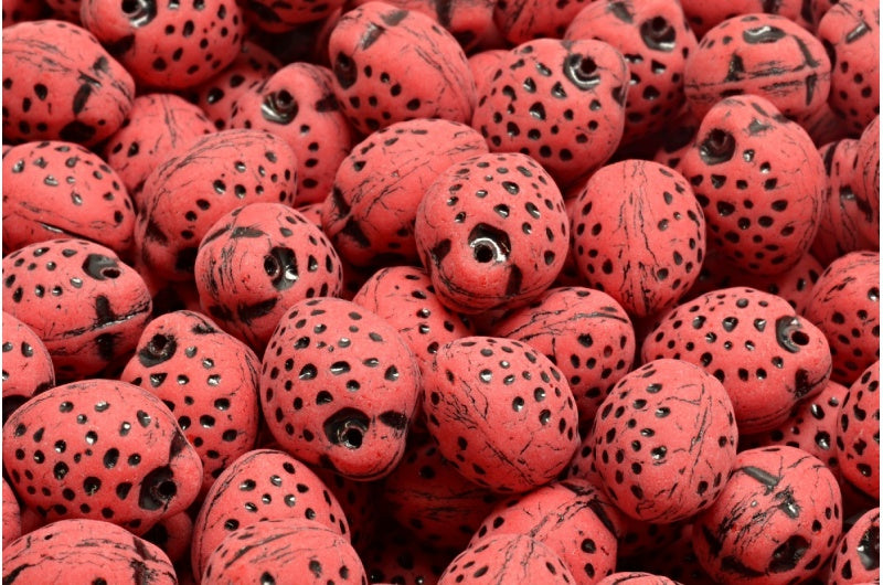 ストロベリービーズ、不透明レッドブラックラインマット（93200-46441-84100）、ガラス、チェコ共和国