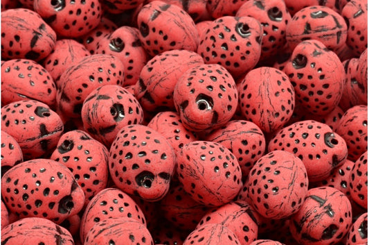 草莓珠，不透明红黑色内衬哑光（93200-46441-84100），玻璃，捷克共和国