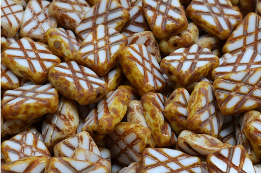 Table Cut Designed Rectangle Beads, Chalk White Travertin (03000-86800), Glass, Czech Republic