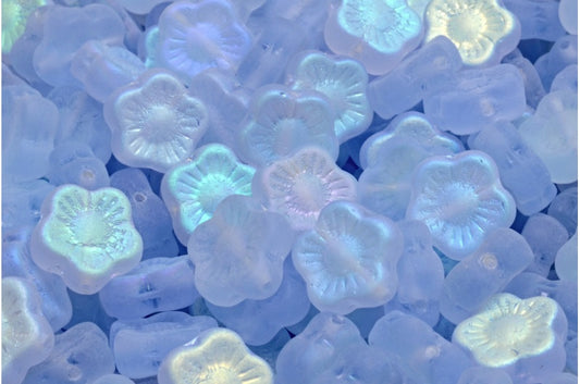 Sunset Flower Beads, Transparent Blue Matte Ab (30010-84100-28701), Glass, Czech Republic