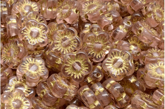 Sunset Flower Beads, Transparent Pink Gold Lined (70120-54302), Glass, Czech Republic