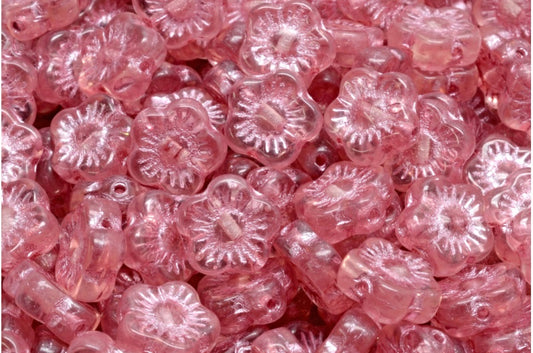 Sunset Flower Beads, Transparent Pink Pink Lined (70120-54321), Glass, Czech Republic