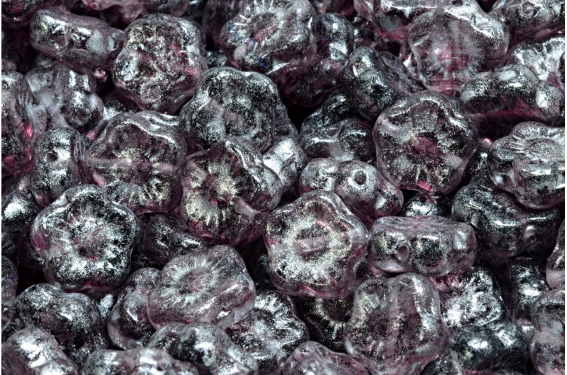 Sunset Flower Beads, R0239 Silver Gray (R0239-34301), Glass, Czech Republic
