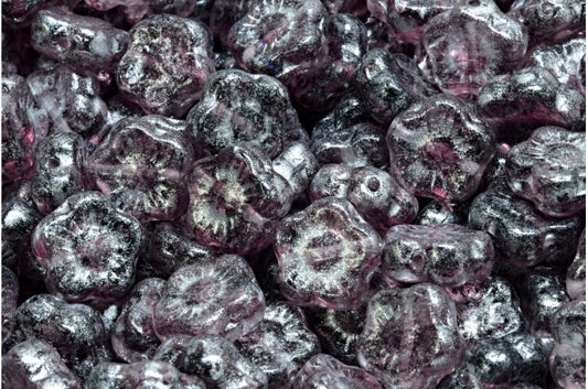 Sunset Flower Beads, R0239 Silver Gray (R0239-34301), Glass, Czech Republic