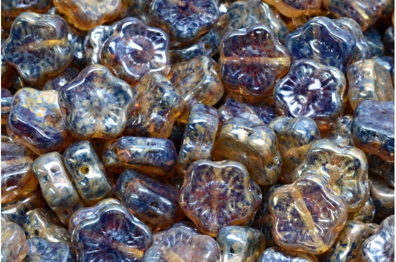 Sunset Flower Beads, R0239 Picasso (R0239-43400), Glass, Czech Republic