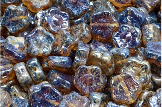 Sunset Flower Beads, R0239 Picasso (R0239-43400), Glass, Czech Republic