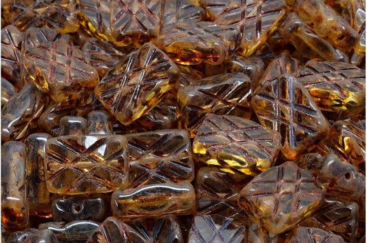 OUTLET 10g Table Cut Designed Rectangle Beads, 12 x 8 mm, Crystal Travertin (00030-86800), Glass, Czech Republic
