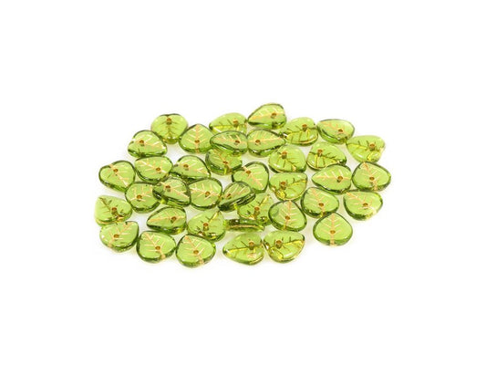 OUTLET 10 grams Leaf Beads, 9 x 9 mm, Transparent Green Gold Lined (50230-54202), Glass, Czech Republic