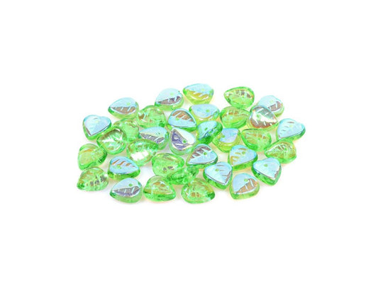 OUTLET 10 grams Leaf Beads, Transparent Green Ab (50520-28701), Glass, Czech Republic