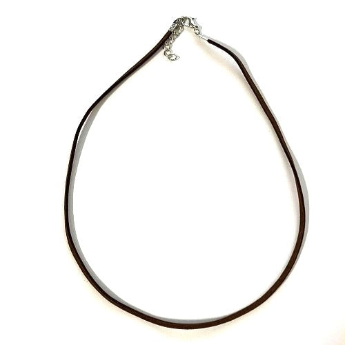 Necklace - imitation leather, brown, approx. 45cm / 2.5 mm + extension chain approx. 4 cm