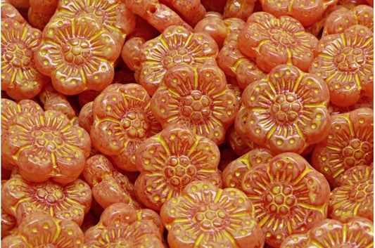 ボヘミアンフラワービーズ、R0932 ベージュイエロースポット（R0932-33303）、ガラス、チェコ共和国