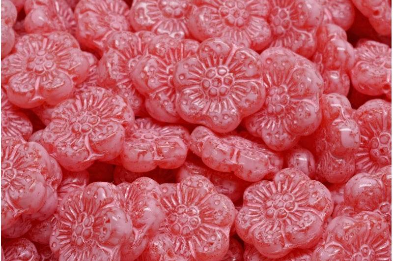 Boho Flower Beads, R0932 Warm Purple Spotted (R0932-33304), Glass, Czech Republic