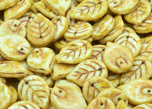 OUTLET 10 grams Apple Leaf Beads, 18 x 13 mm, Chalk White Travertin (03000-86800), Glass, Czech Republic