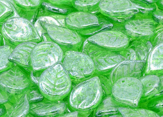 OUTLET 10 grams Apple Leaf Beads, 18 x 13 mm, Transparent Green Hematite (50020-14400), Glass, Czech Republic