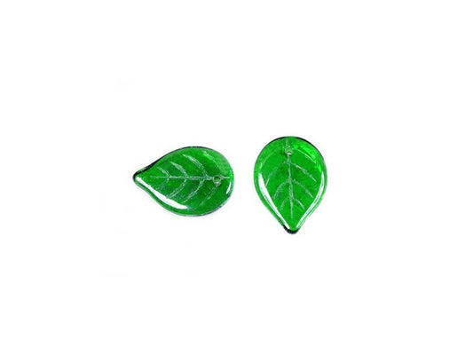 OUTLET 10 grams Apple Leaf Beads, 18 x 13 mm, Transparent Green (50140), Glass, Czech Republic