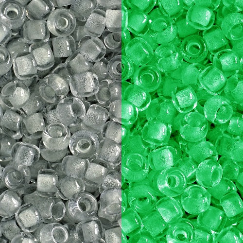 TOHO Round Glass Seed Beads, Glow in The Dark-Gray Crystal/green (#2725), Glass, Japan