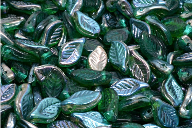 ベイリーフビーズ、透明グリーンエメラルド 22501 (50720-22501)、ガラス、チェコ共和国