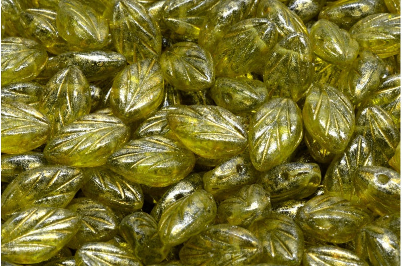 ブナの葉のビーズ、透明グリーンライトイエロー（50220-34302）、ガラス、チェコ共和国