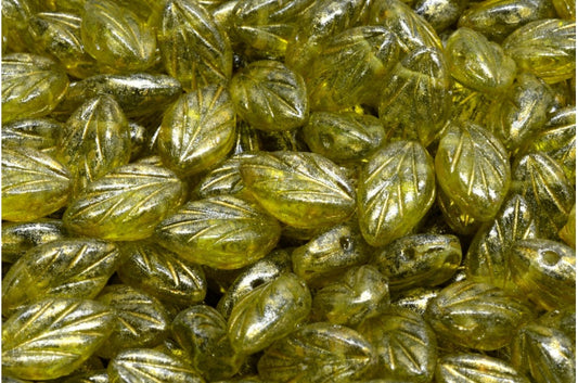 ブナの葉のビーズ、透明グリーンライトイエロー（50220-34302）、ガラス、チェコ共和国