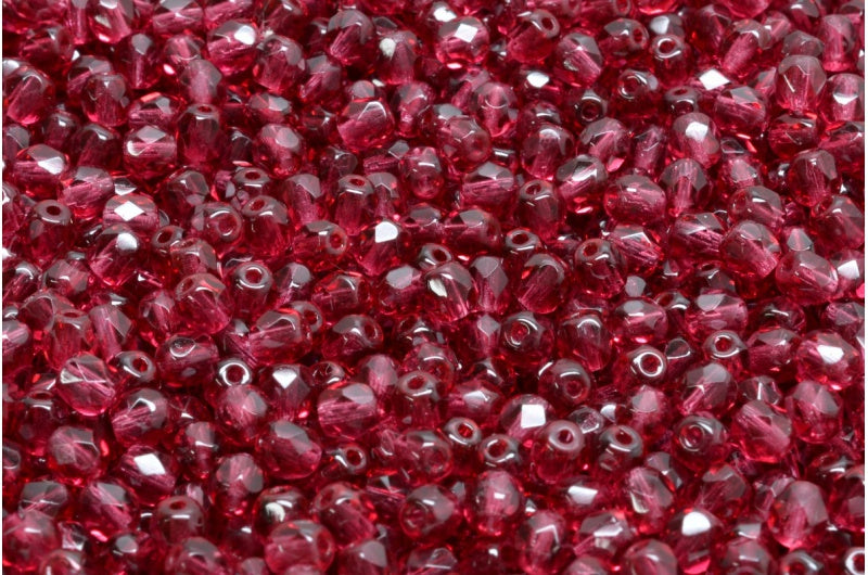 Faceted Round Fire Polished Beads, Transparent Red (70350), Glass, Czech Republic