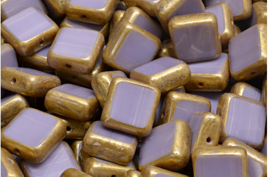 桌切方形珠，丝绸薰衣草金溅（24010-86720），玻璃，捷克共和国