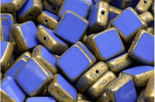 Table Cut Square Beads, Opaque Blue Gold Splash (33040-86720), Glass, Czech Republic