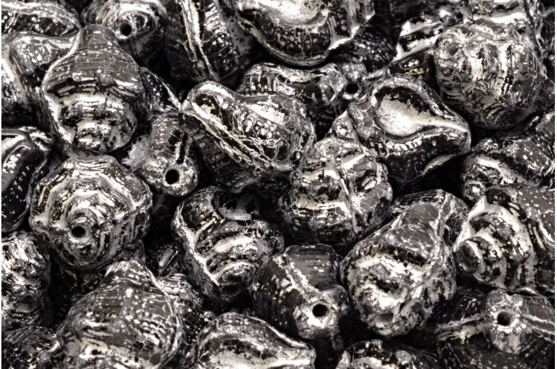 ミュレックスシェルビーズ、ブラックシルバーライン（23980-54301）、ガラス、チェコ共和国