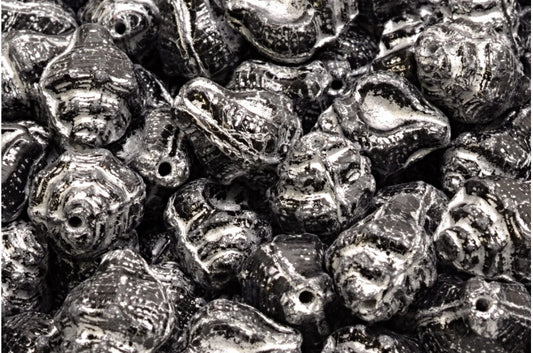 Murex Shell Beads, Black Silver Lined (23980-54301), Glass, Czech Republic