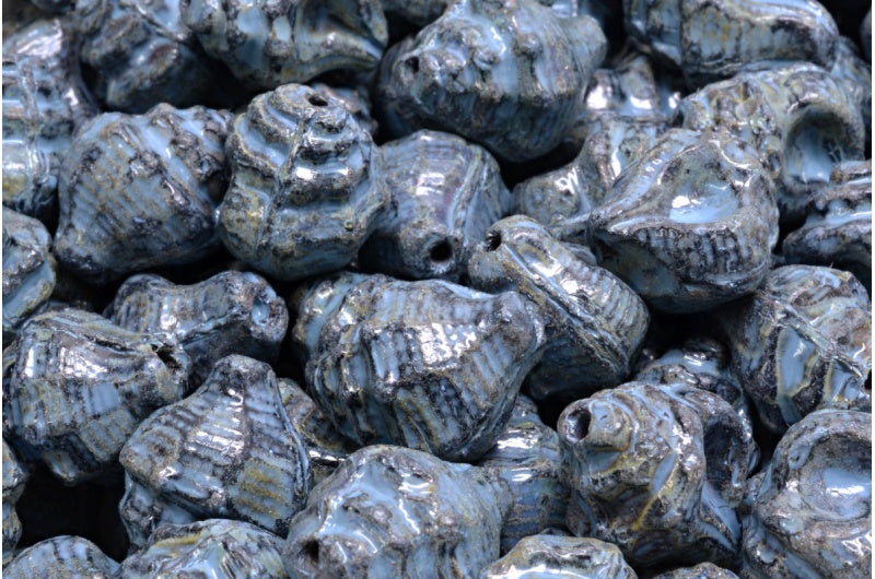 ミュレックスシェルビーズ、ブラックトラバーチンブルースポット（23980-86800-33308）、ガラス、チェコ共和国