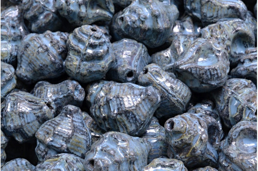 ミュレックスシェルビーズ、ブラックトラバーチンブルースポット（23980-86800-33308）、ガラス、チェコ共和国