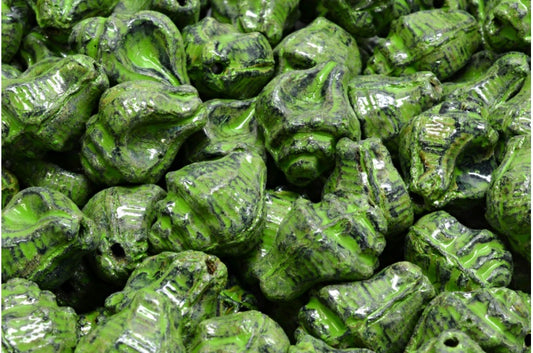 Murex Shell Beads, Black Travertin Green Spotted (23980-86800-33311), Glass, Czech Republic