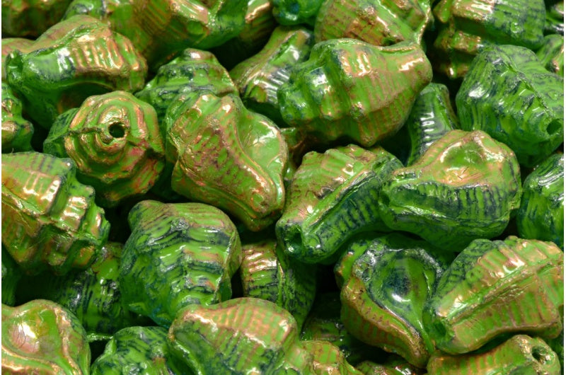 Murex Shell Beads, Transparent Aqua Sliperit Green Spotted (60020-29501-33311), Glass, Czech Republic