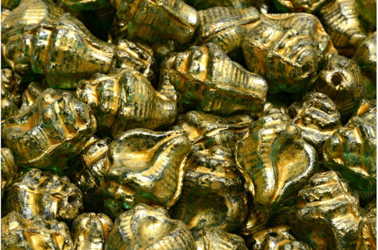 Murex Shell Beads, Transparent Aqua Gold Splash (60020-86720), Glass, Czech Republic